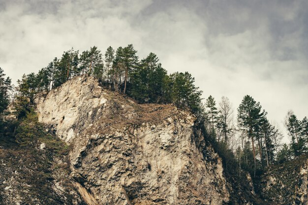 Photo low clouds float between mountains.