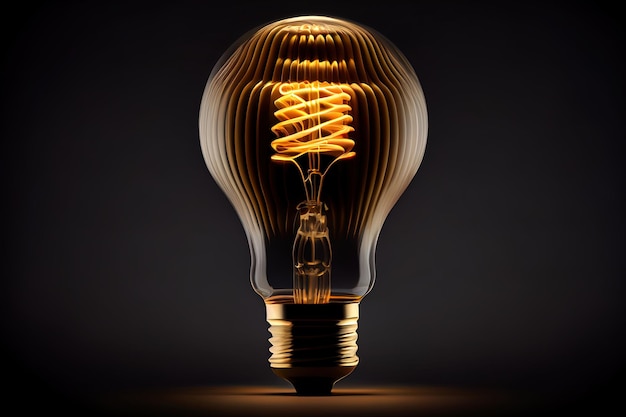 Low glowing electric vintage bulb lamp on dark background 3d rendering Generative Ai