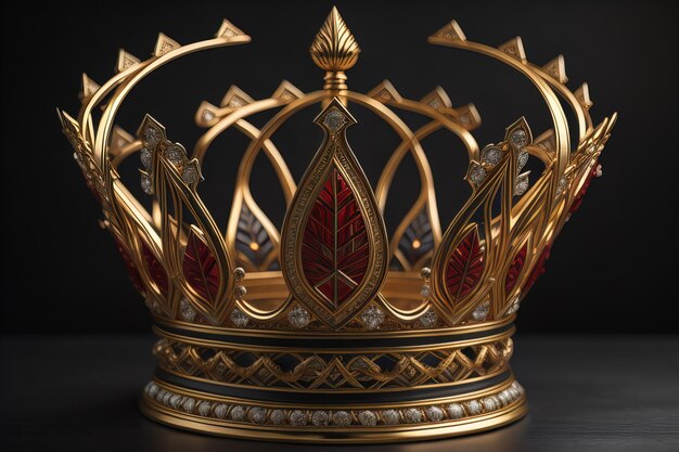 low key image of beautiful golden queen king crown ai generative