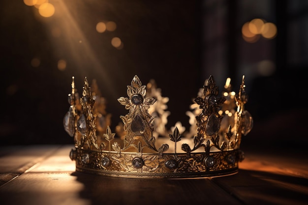 low key image of beautiful queenking crown Medieval period concept Selective focus