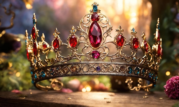 низкий ключ изображение красивой королевской короны винтаж фильтрованная фантазия средневековый период выборочный фокус ai генерирующий