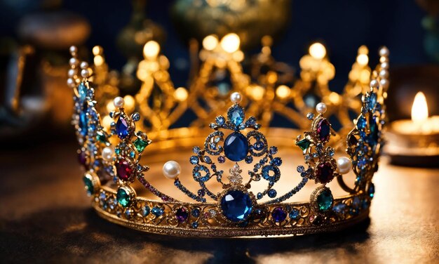 low key image of beautiful queenking crown vintage filtered fantasy medieval period selective focus ai generative