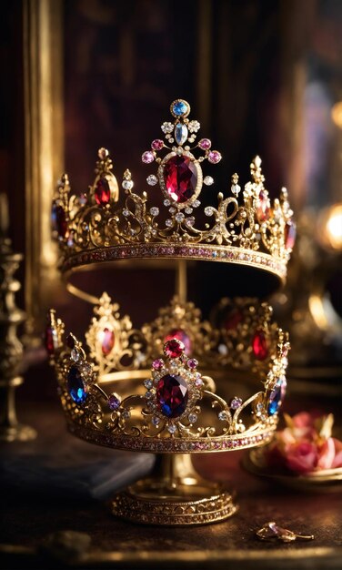 low key image of beautiful queenking crown vintage filtered fantasy medieval period selective focus ai generative