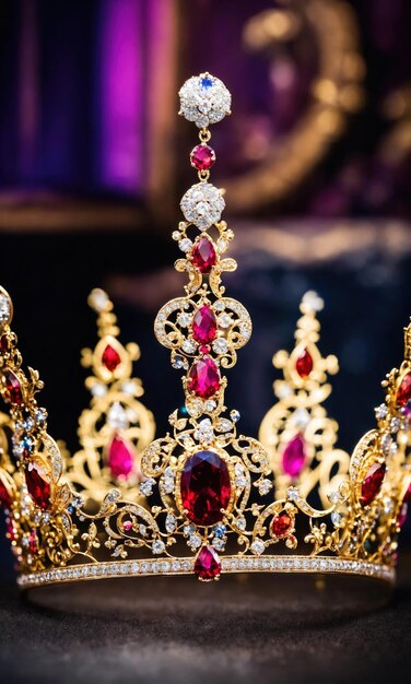 Foto immagine a chiave bassa della bellissima corona della regina vintage filtrata fantasia periodo medievale attenzione selettiva ai generativa