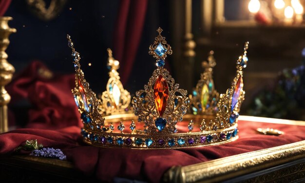 Immagine a chiave bassa della bellissima corona della regina vintage filtrata fantasia periodo medievale attenzione selettiva ai generativa