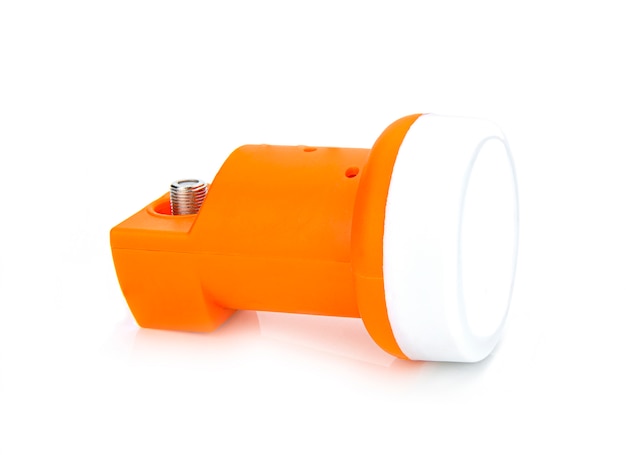 Low noise block down converter (lnb)  isolated white wall.