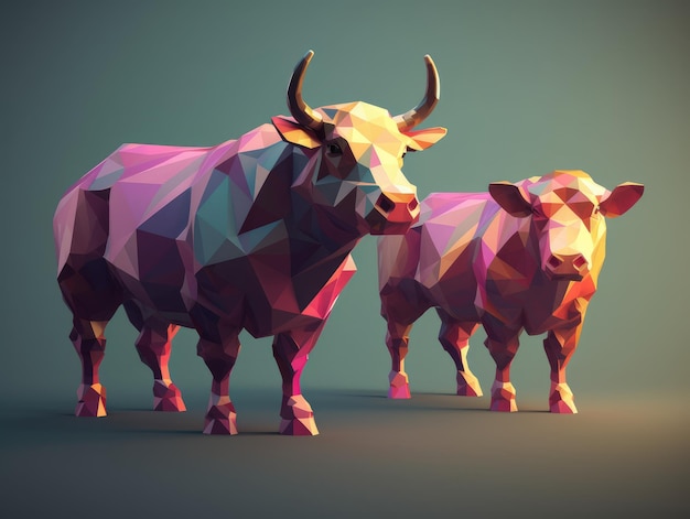 Low poly 3d bulls generative ai