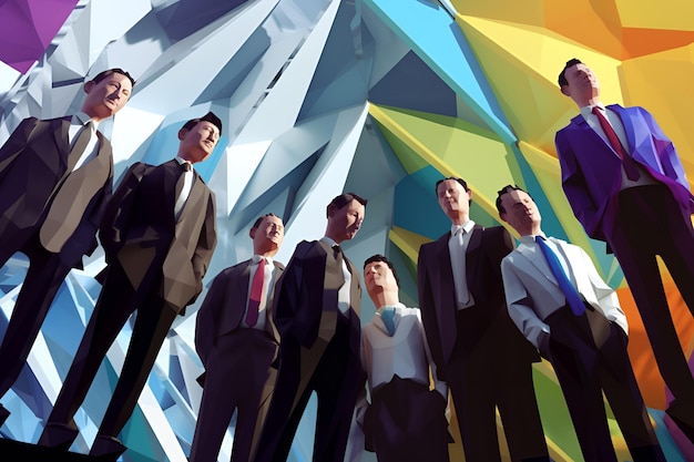 Photo low poly 3d illustration of ethnic diversity at work different employees working together