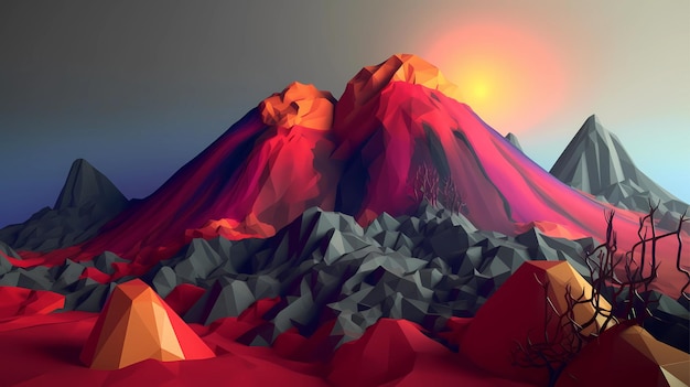 Photo low poly 3d minimalist mountain landscape_ generative ai