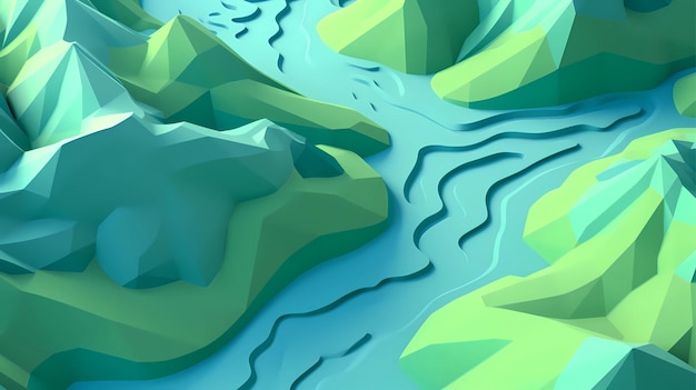 Photo low poly 3d minimalist mountain landscape_ generative ai