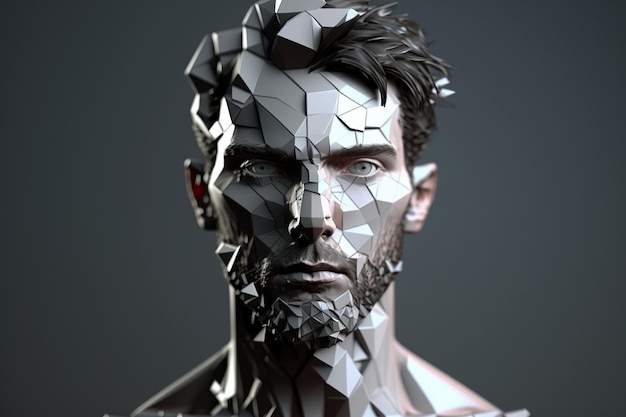 A low poly 3d model of a man with a beard.