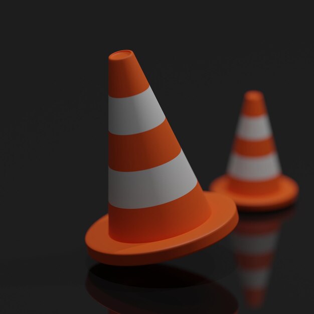 Low poly 3d Render traffic cone with black background