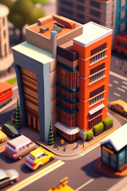 Low poly big city streets top view Ai generated