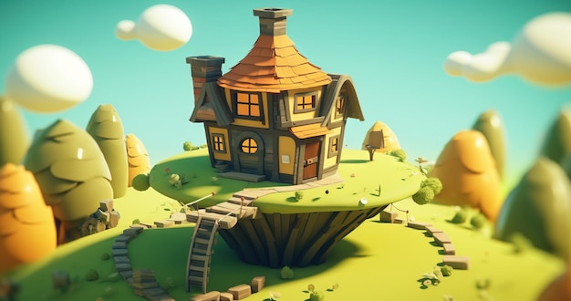 Low poly bos herfst kleur 3d low poly bos herfs Ai gegenereerd low poly illustratie op witte achtergrond