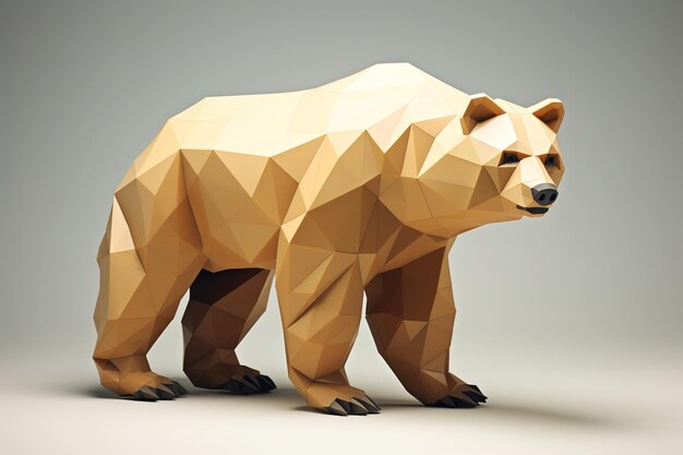 Foto orso marrone poli basso isolato su sfondo grigio illustrazione 3d ai generato