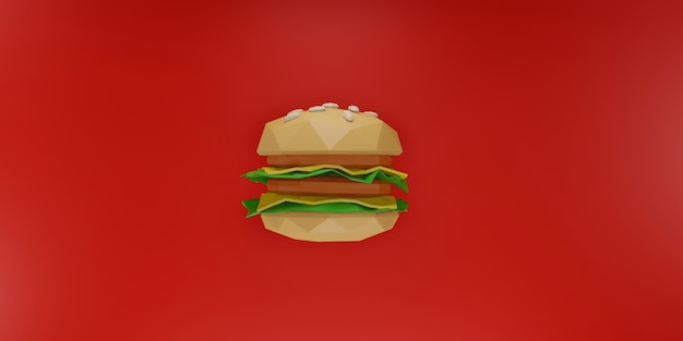 Photo low poly burger on red background.