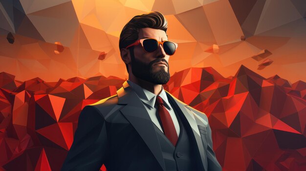 Low poly businessman on an orange background