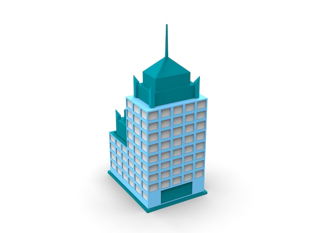 low poly cartoon building on white background