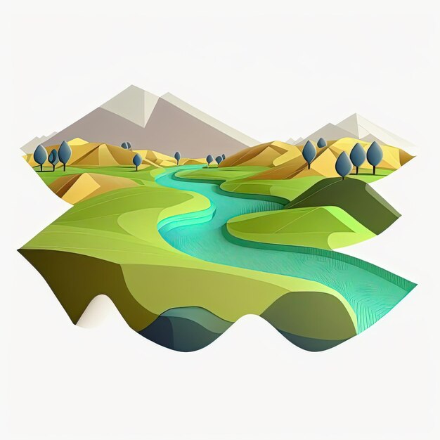 Low poly design style natural square landscape