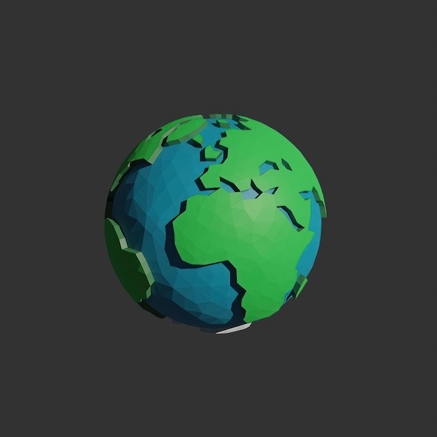 Photo a low poly earth with a green earth on it.