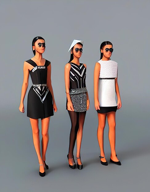 Low poly fashion show entry of models Ai generated