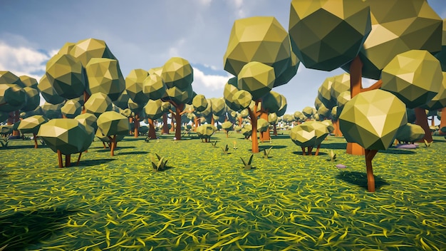 Low poly forest landscape background without human and animals 3d render