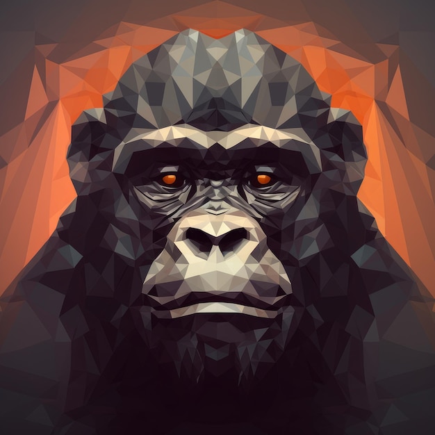 Low Poly Gorilla Portrait In Surreal Style