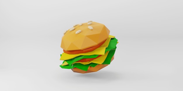 Hamburger low poly su sfondo bianco.