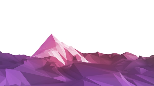 Low-poly image of a mountain with a white glacier at the top. 3d illustration