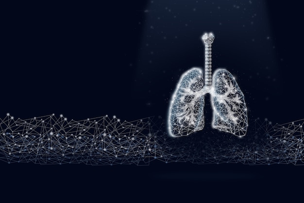 Low poly lung hologram. . Technology and innovation concept.