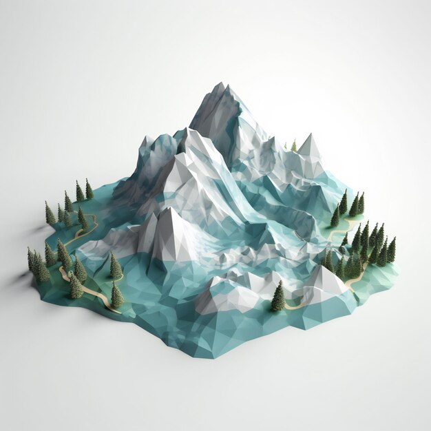 A low poly mountain with trees on it