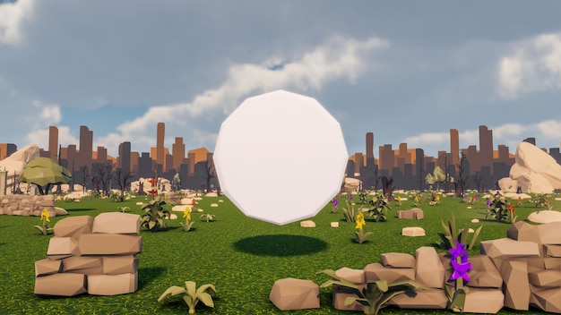 Low poly planet with landscape background sustainable\
development ecology icon 3d render