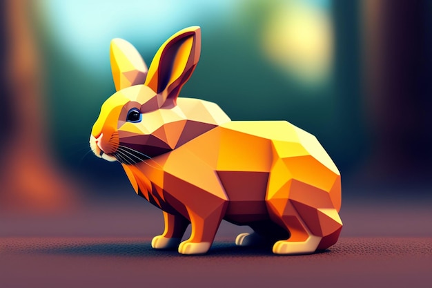 A low poly rabbit with a yellow face.