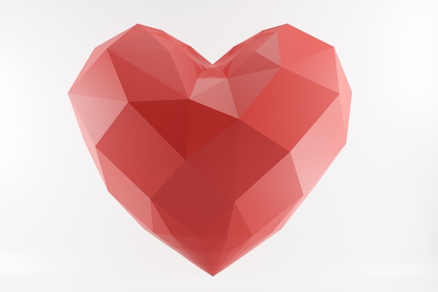 Low poly red heart isolated on white