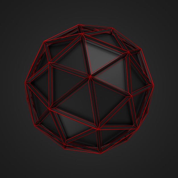 Low Poly Sphere with Red Wireframe