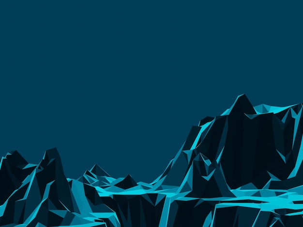 Low poly stone mountain Blue rock terrain