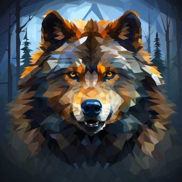 low poly wolf head in the woods