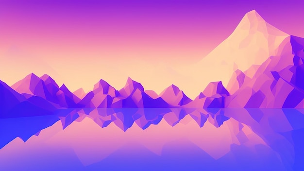 Низкий полигон стиль фона горный и озерный пейзаж 3D рендеринг