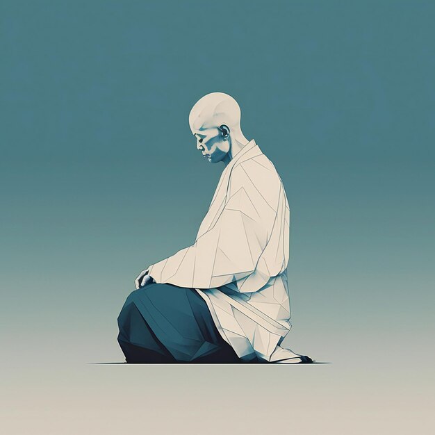 Photo low polygon style illustration of a man sitting on the ground