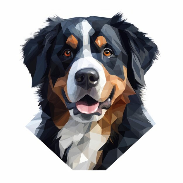 Photo low polygonal illustration of bernese mountain dog in realistic portrait style