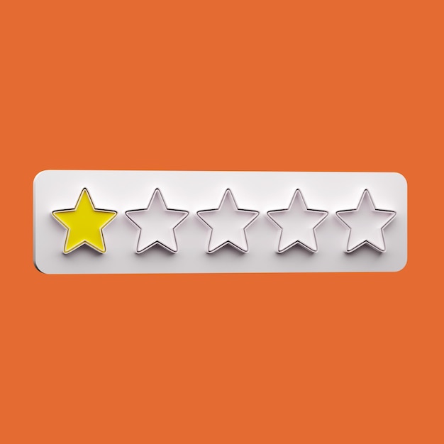Low rating one stars white element with yellow stars 3d render