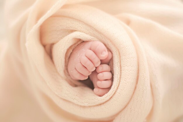 담요 로 감싸인 아기 의 아래 부분