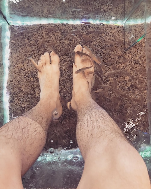 Photo low section of man legs on wet sand