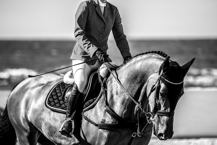 Photo low section of man riding horse
