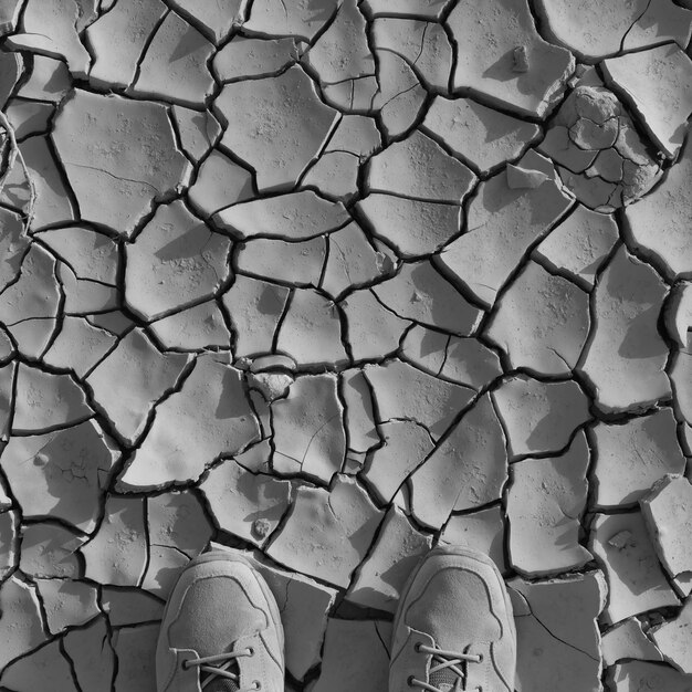 Photo low section of man standing on cracked land