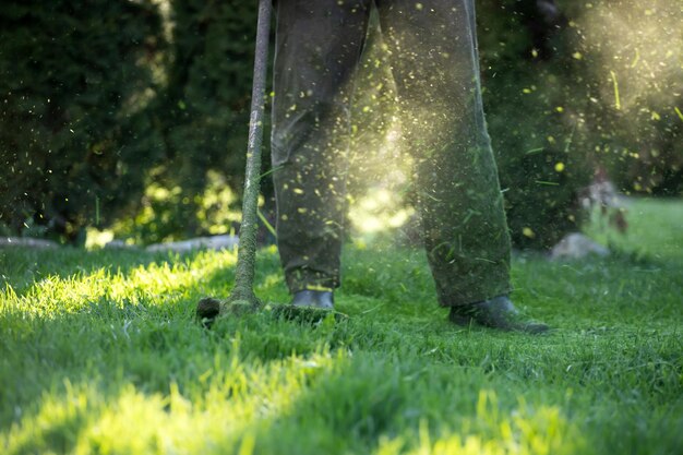 Foto sezione bassa di un uomo in piedi sull'erba