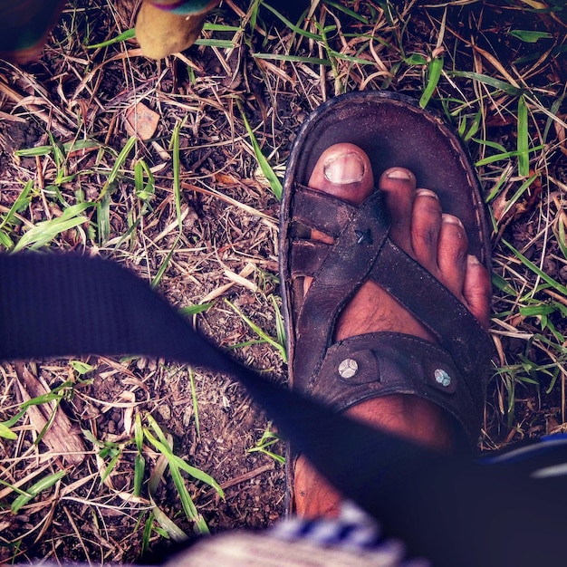 Foto sezione bassa di un uomo in piedi sull'erba