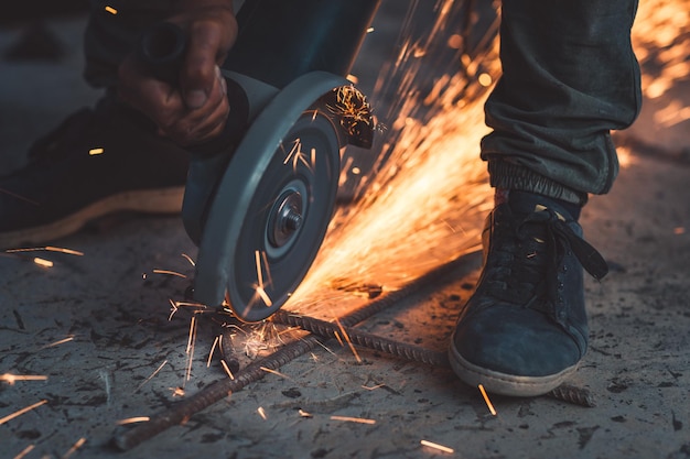 Photo low section of man working on street