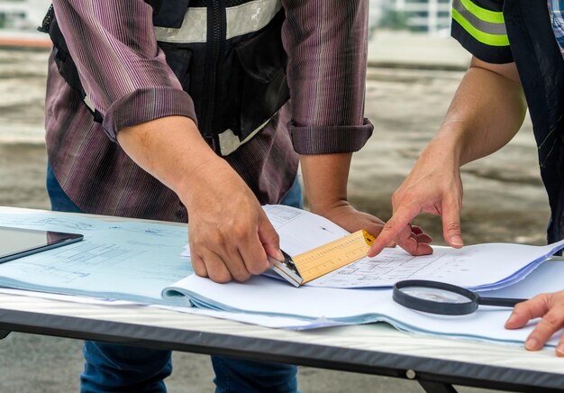 Foto sezione inferiore degli uomini che lavorano a tavola