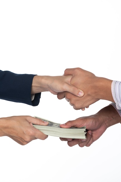 Photo low section of people holding hands against white background